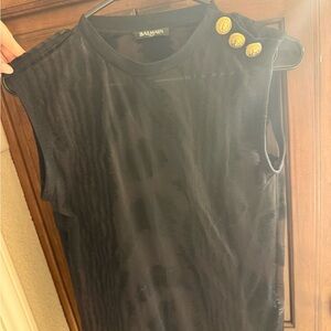 Balmain Black Sleeveless Top with Gold Buttons